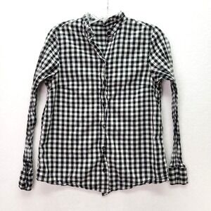 H&M‎ Divided Shirt Womens Small Button Down Shirt Black White Gingham Checkered